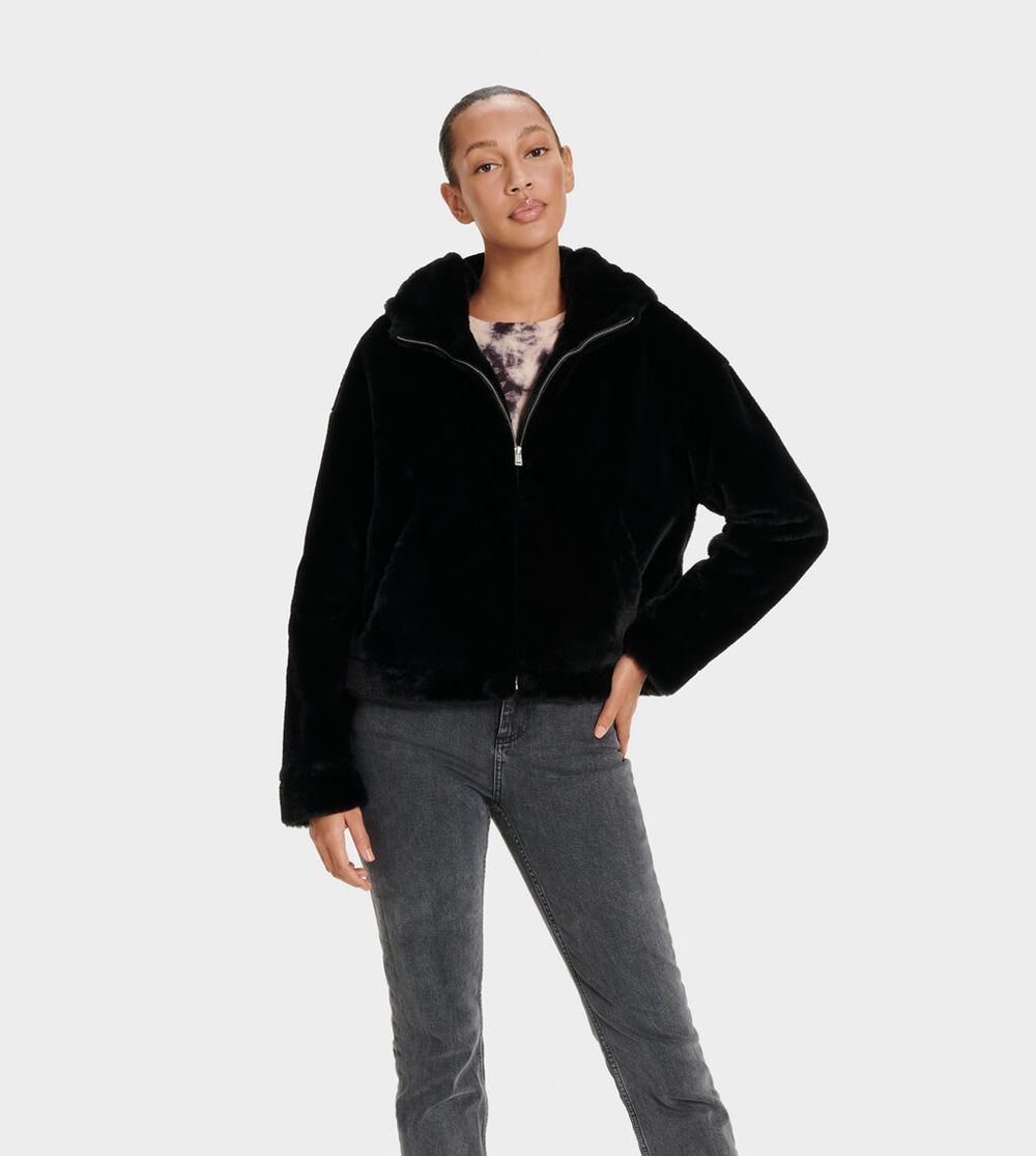 Ugg Hoodie Womens - Ugg Mandy Faux Fur Black - 978AYEMXB